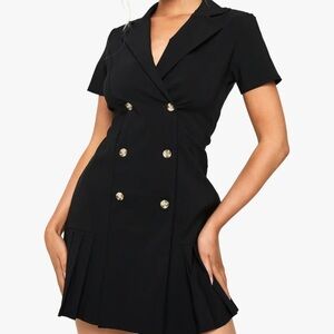 Boohoo Black Mini Dress with Gold Buttons